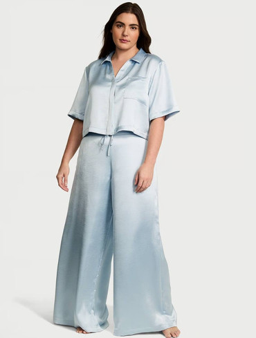 Сатинова піжама Вікторія Сікрет Victoria's Secret Luxe Satin Boxy Cropped Long Pajama Set