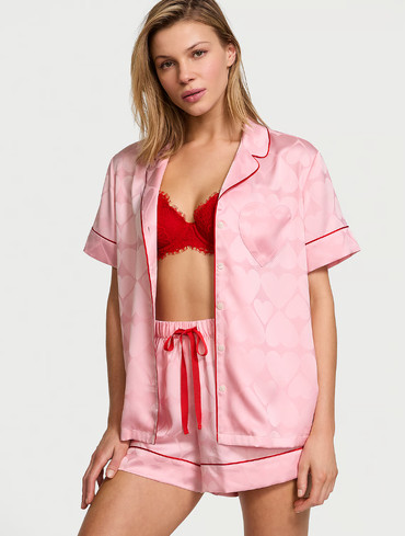 Сатинова піжама Вікторія Сікрет Victoria's Secret Glazed Satin Heart Short Pajama Set