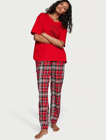 Піжама фланелева Вікторія Сікрет Victoria's Secret Flanel Jogger Tee-jama Set