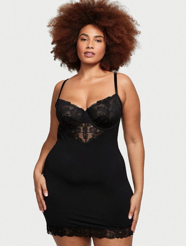 Сукня для сну Вікторія Сікрет Victoria's Secret Lingerie Modal Lace Cupped Mini Slip Dress Black Bra