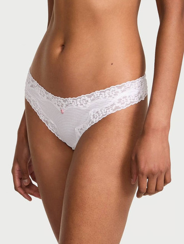 Трусики стрінги з мереживом Cotton Shadow Stripe Lace-Waist Thong