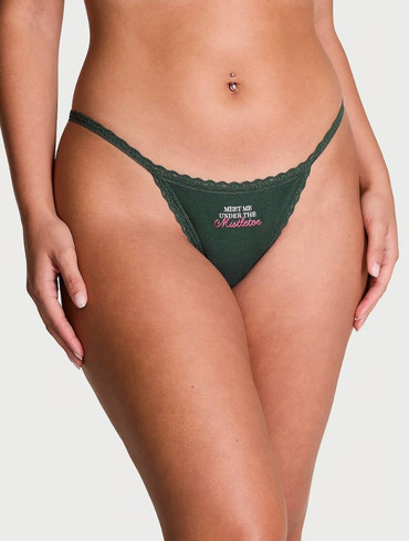 Трусики бавовняні Lace-Trim Cotton V-String Panty