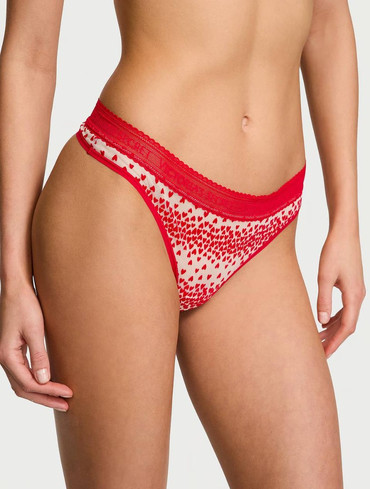 Трусики стрінги з логотипом Logo Flocked Hearts Thong Panty
