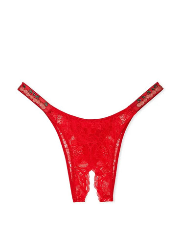 Мереживні бразильяни зі стразами Вікторія Сікрет Victoria's Secret Shine Strap Lace Crotchless Brazilian Panty