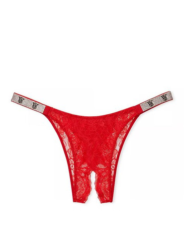Мереживні бразильяни зі стразами Вікторія Сікрет Victoria's Secret Shine Strap Lace Crotchless Brazilian Panty