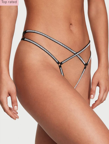 Трусики зі стразами Вікторія Сікрет Victoria's Secret Crotchless Shine Strappy Thong Panty Black