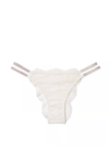 Трусики бразильяни мереживні зі стразами Вікторія Сікрет Victoria's Secret Double Shine Strap Lace Brazilian