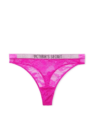 Трусики стрінги зі стразами Вікторія Сікрет Victoria's Secret Shine Strap Lace High-Leg Thong Panty Very Fuschia