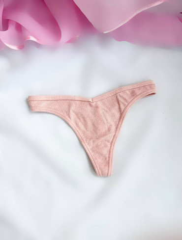 Бавовняні стрінги в рубчик Cotton High-Leg Thong Panty