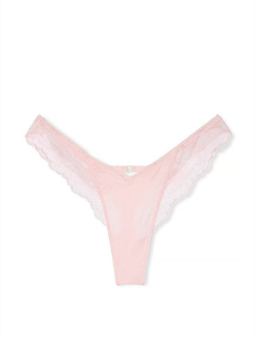 Трусики стрінги сатин з мереживом Lace-Trim High-Leg Thong Panty