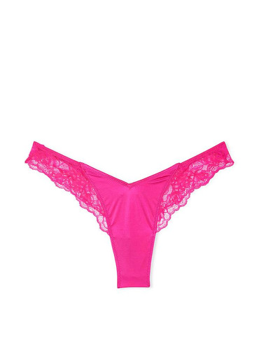Трусики стрінги сатин з мереживом Lace-Trim High-Leg Thong Panty