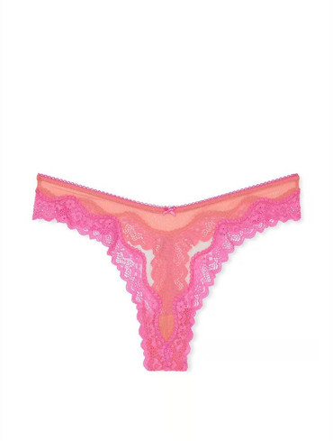 Трусики стрінги з мереживом Вікторія Сікрет Victoria's Secret Tease Lace-Trim High-Leg Thong Panty