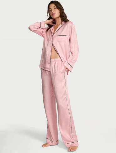 Піжама сатинова Вікторія Сікрет Victoria's Secret Glazed Satin Bow Stripe Long Pajama Set