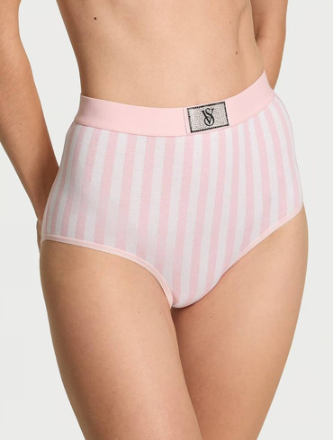 Трусики високі бріфи з логорезинкою зі стразами Вікторія Сікрет Victoria’s Secret Logo Cotton Shine Patch Modern Brief Panty