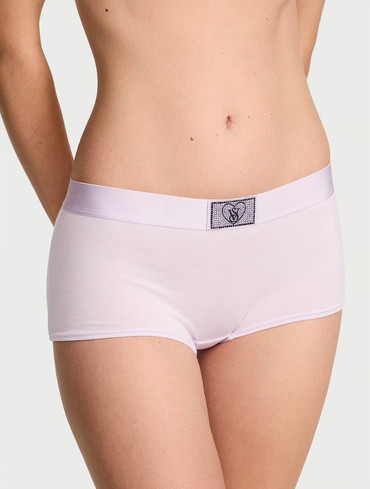 Трусики шорти з логорезинкою зі стразами Вікторія Сікрет Victoria’s Secret Logo Cotton Shine Patch Boyshort Panty