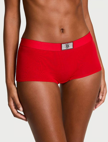 Трусики шорти з логорезинкою зі стразами Вікторія Сікрет Victoria’s Secret Logo Cotton Shine Patch Boyshort Panty