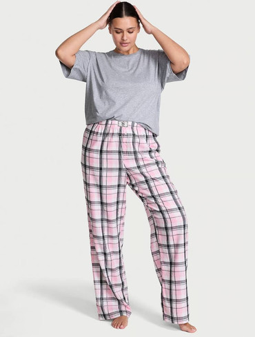 Фланелева піжама зі стразами з футболкою і штанами Victoria’s Secret Flannel Short-Sleeve Long Tee-Jama Set